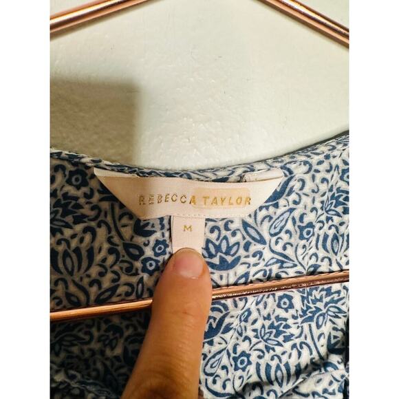 REBECCA TAYLOR Blue Printed Dainty Ties Vine Printed Light Dress Size Medium - Picture 6 of 10